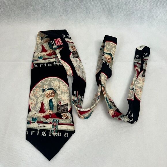 1993 Norman Rockwell The Saturday Evening Post Silk Navy Blue Santa Tie - Picture 2 of 5